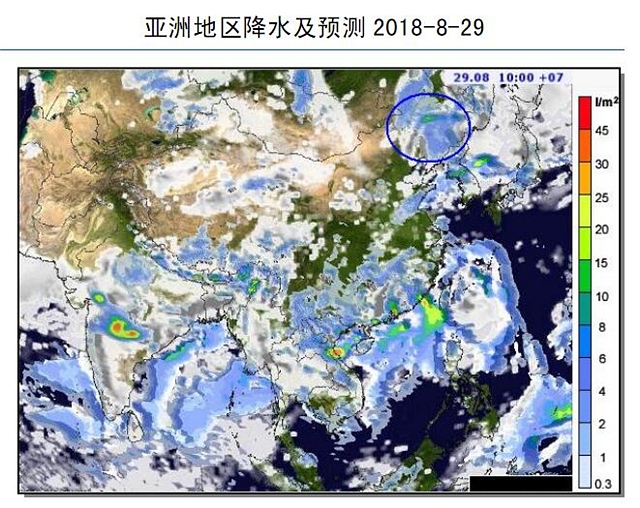 亚洲 29日，大范围强降水在我国东北地区集结，预计辽西、内蒙古东部以及吉林部分地区将出现区域性强降雨，有效解除前期旱情，对最终玉米产量定型将起到一定帮助。黑龙江出现大范围降雨天气。未来72小时，我国东北地区仍有降水预期，内蒙古中东北部个别地区或出现强降雨和对流天气，有必要留意降水对玉米等秋粮的影响。综合以上，近期台风降水给东北部分产区带来的影响互有利弊，实际效用在后期进一步体现，预计辽西一带干燥被进一步解除，但整体秋粮产量水平可能仍较负面。